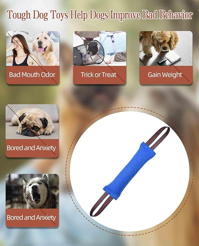 Clysoru Tug Toy for Dogs Tug of War Dog Toy with 2 Strong Red Band Handles Lasting Training Equipment Puppy to Large Dogs Interactive Toy Best for Tug of War Pull Indestructible Rope Toys (Blue)
