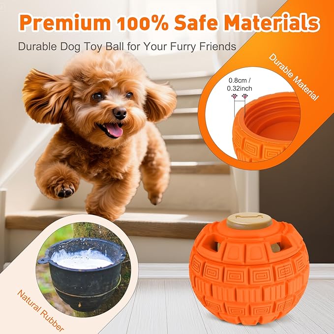 Interactive Dog Frozen Treat Toys, Dog Puzzle Enrichment Ball to Keep Them Busy, Slow Food Training, Durable Rubber Chew Dispensing Toy, Freezable Fillable Ball, for Small Medium Large Dogs (Orange)