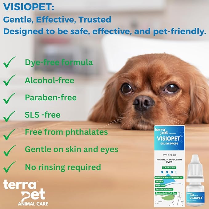 Visiopet Pet Eye Drops - Eye Drops for Dogs and Cats Vet-Recommended Dog Eye Infection Treatment to Soothe Infection Allergy,Relieve Dry Eyes Pink Eyes, Pet Tear Stain Cleaner 1/8 oz /5 ml
