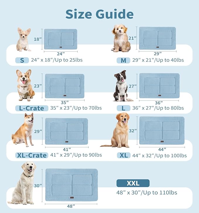 MADE 4 PETS Dog Crate Pad Bed for Small Dogs, Washable & Reversible, Anti-Slip Kennel Mat for Cozy Sleeping, Soft Fluffy Dog Bed for Indoor & Outdoor Use, 24"x18", Blue