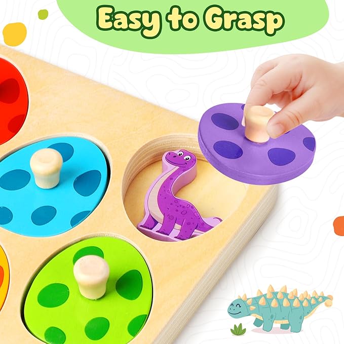 Wooden Puzzles for Toddlers 1-3, Dinosaur Matching Egg Puzzle Montessori Toys for 1 2 3 Year Old Boy Girl Gifts, Preschool Education Learning Toys