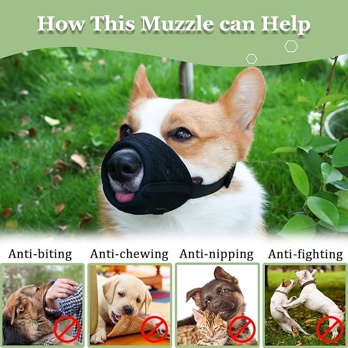 Mayerzon Dog Muzzle, Puppy Soft Mesh Muzzle for Small Medium Large Dogs Chihuahua Poodles Beagle Dachshund Corgis Labrador for Biting Chewing Grooming that Allows Panting Drinking(XS, Black)