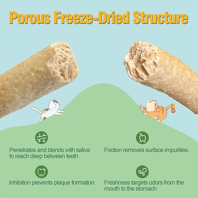 Freeze-Dried Chicken Dental Chews for Cats, High-Protein Cat Treats with Chicken Breast & Liver, Supports Oral Care & Fresh Breath, Natural Grain-Free Snacks, 50g