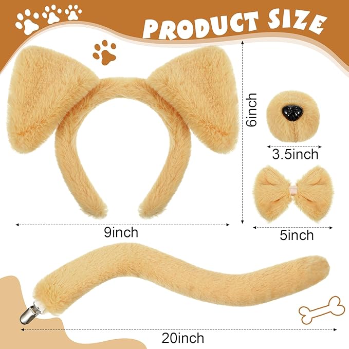 SATINIOR Puppy Dog Costume Set Ears Headband Nose Bow Tie Tail Animal Cosplay for Halloween