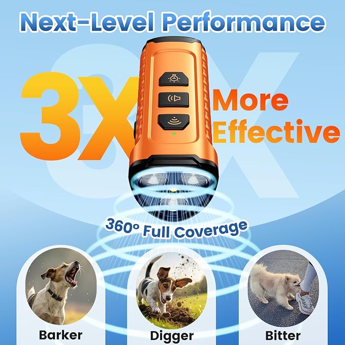 Cbersmg Dog Bark Deterrent Device 3X Anti Barking Device for Dogs, 5 Modes Stop Neighbors Dog Barks No More Safe for All Dogs 50FT Bark Control Indoor Outdoor with Flashlight,Dog Training Device