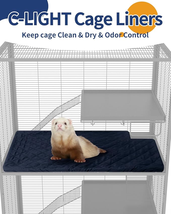 C-LIGHT Ferret Cage Liner, for Ferret Nation & Critter Nation Cage, 4-Layer Absorbent Pad with Ultrasonic Welding, Chinchilla Cage Accessories kit, Anti-Leak, Odor Control (TOP PAN Liner)