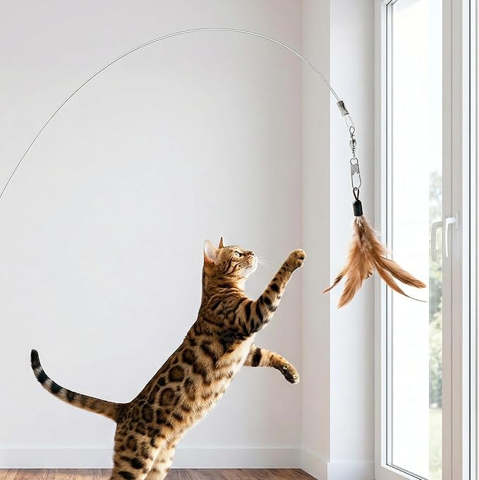 2pcs Replacement Strings for Cat Wand, Plastic Paracord Strings Replacement with Lobster Clasps, Interactive Kitten Wand Stick Wire for Cat Teaser Wand- Clear