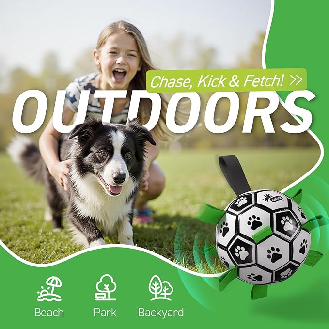QDAN Dog Soccer Balls Toy with Bell Inside, Outdoor Interactive Toys for Tug of War, Puppy Birthday Gifts, Water Toy, Durable Ropes Squeaky Ball for Small Medium Dogs （6 INCH）