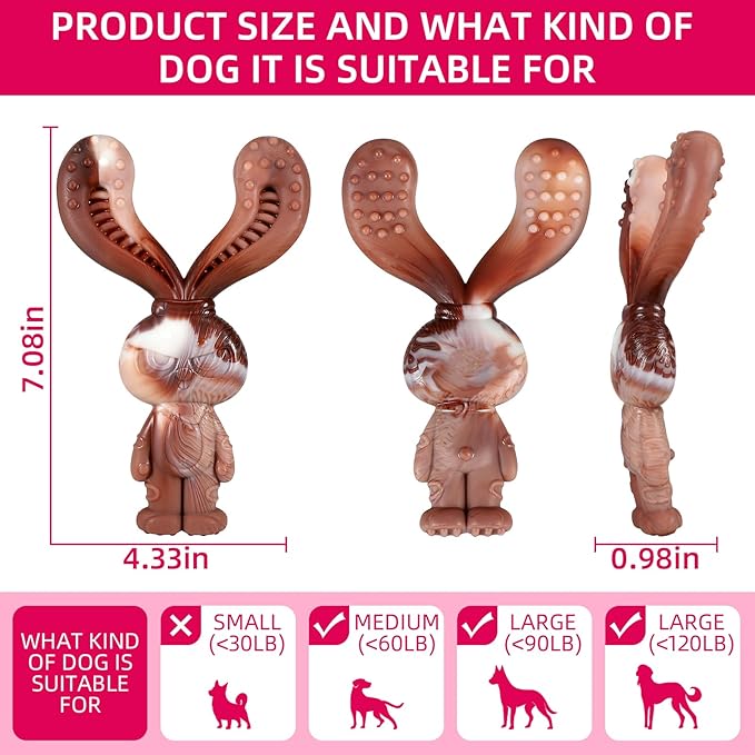 Indestructible Dog Toys for Aggressive Chewers, Tough and Durable Chew Toys for Large Medium Dogs, Interactive Dog Chew Toys to Keep Them Busy (E Rabbit+Crab)