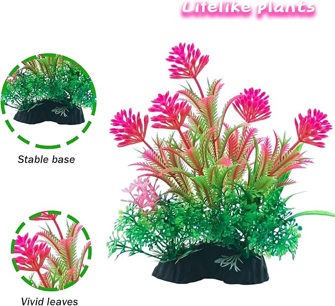 SLOCME 10 Pcs Aquarium Rock Cave & Plants Set – Colorful Plastic Aquarium Plants Fish Tank Decorations, Ceramic Betta Fish Hideout Breeding Shelter