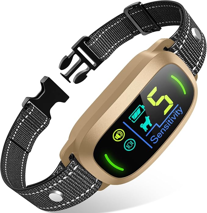 FAFAFROG Dog Bark Collar, Rechargeable Smart Collar, Anti Barking Training Collar with 5 Adjustable Sensitivity Beep Vibration, Bark Collar for Large Medium Small Dogs (Gold)
