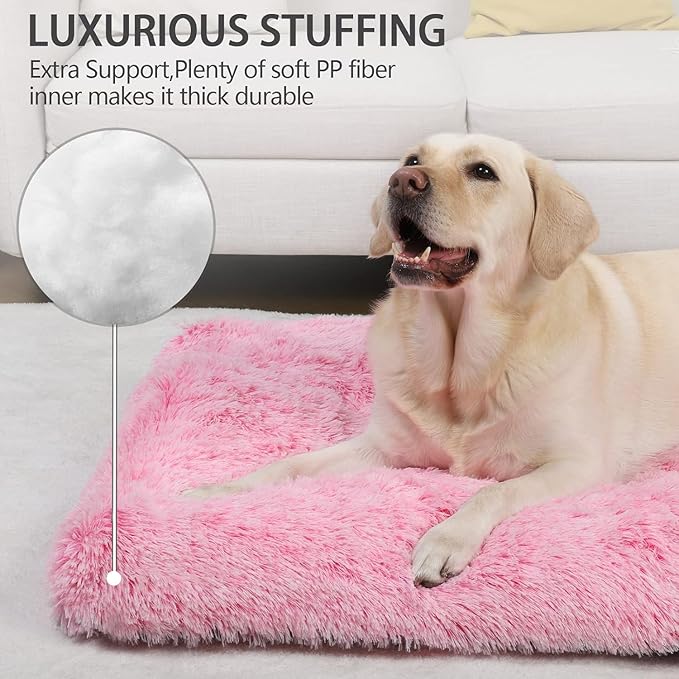 Vonabem Large Dog Bed Pink, Washable Pet Crate Pads for Large Medium Dogs, Plush Soft Girl Princess Puppy Beds,Anti-Slip Pets Mats for Sleeping 35 * 23 inch