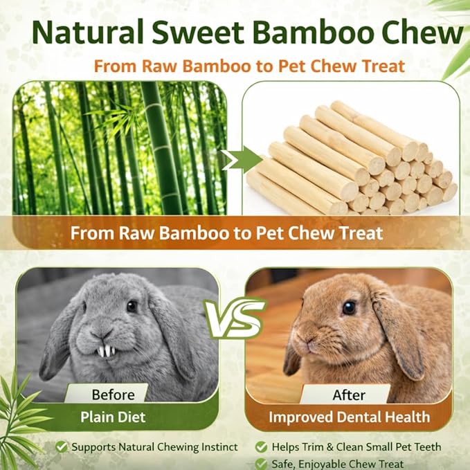 Sukh 420g Sweet Bamboo Chew Sticks - Natural Rabbit Bamboo Sticks Small Animal Chew Toy Bunny Molar Treats Atural Teeth Grinding Toys for Squirrel Guinea Pigs Chinchilla