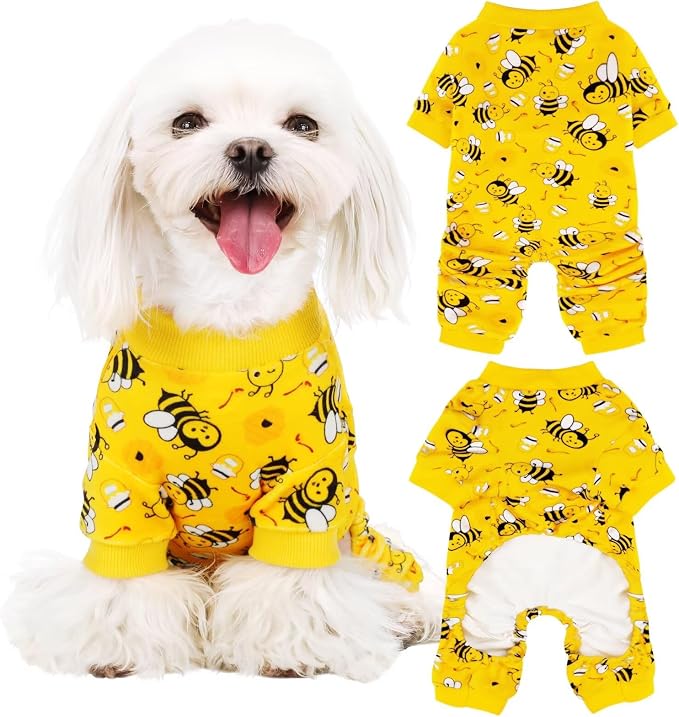 Paiaite Dog Pajamas Onesie: Comfortable Four-Legged Apparel for Small, Medium, & Large Dogs, Polyester Material for Comfort, Wrinkle Resistance, Moisture Wicking, Stretchiness Cute Bee Blue S