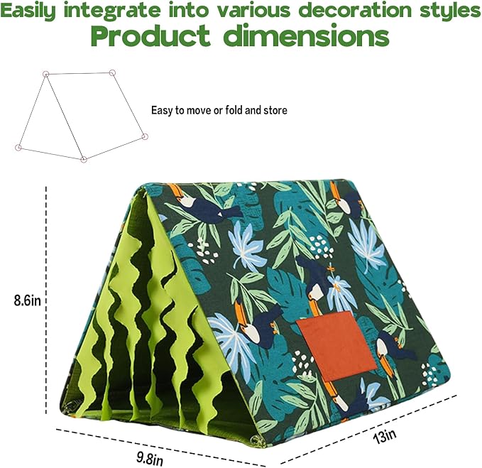 Hamster Hideout Tent with Curtain,Bunny Hideout, Machine Washable Guinea Pig Hide Tent Houses & Habitats, Triangular Hideout Shelter Small Animal Bed,Ferret, Rat, Chinchilla, Squirrel（tassel）
