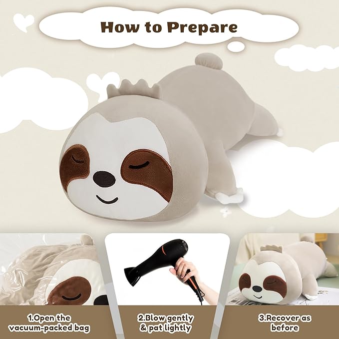 Finebee Weighted Sloth Stuffed Animals, Cute Weighted Sloth Plush, Soft Stuffed Weighted Plushie Pillow Gifts for Kids & Adults (23.6" 3.1Lbs)