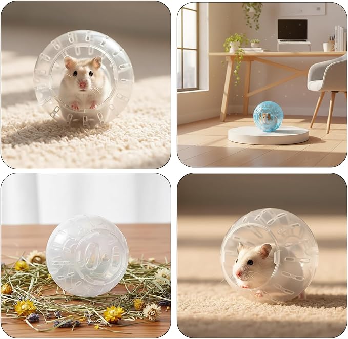 2Pcs Rotundity Hamster Balls, Breathable and Sturdy Dwarf Hamster Exercise Balls Running Wheel Gerbil Toys, Small Animals, Portable Small Pet Supplies (White & Blue),2 Sizes 5.7 & 4.7in. ﻿