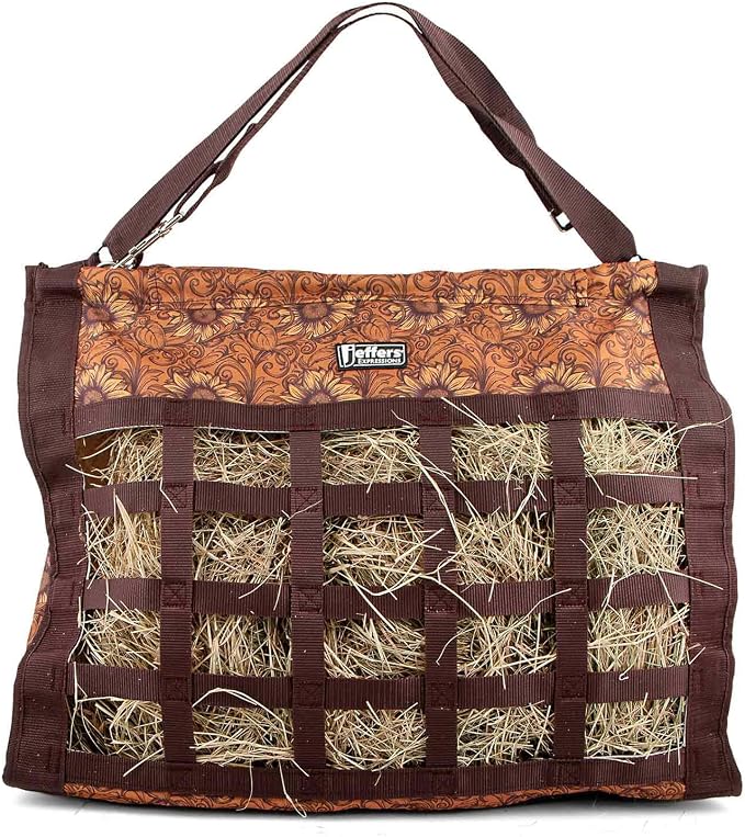 Jeffers Expression Extend Feed Hay Bag - Natural Slow Feed Hay Feeder, Durable 600D Material, Mesh Bottom & Top Loading Design, Holds Up to 2 Flakes for Horses, Goats & Livestock - Bloomin Toolin