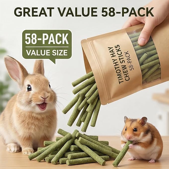 Rabbit Toys,Timothy Hay Stick for Guinea Pig Toy Bunny Chew Toys for Teeth Grinding Hamster Alfalfa Bite Treat Rabbit Molar Food Snack for Pet Rat Chinchilla Squirrel Gerbil-120PCS
