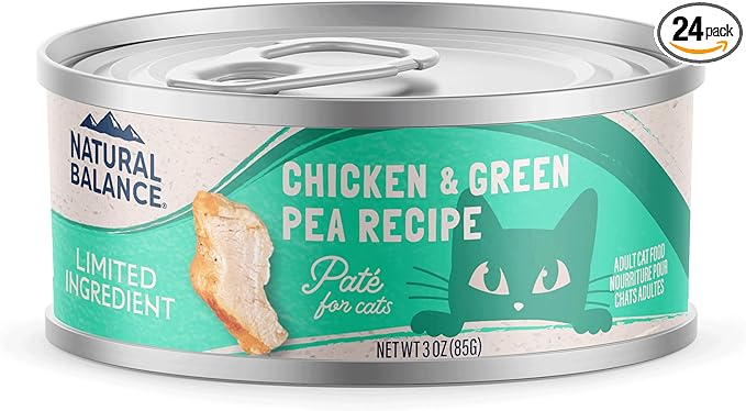 Natural Balance Limited Ingredient Chicken & Green Pea Recipe Soft Pate Wet Digestion Cat Food for Sensitive Stomach, 3 oz. (Pack of 24)