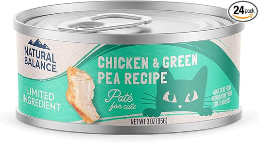 Natural Balance Limited Ingredient Chicken & Green Pea Recipe Soft Pate Wet Digestion Cat Food for Sensitive Stomach, 3 oz. (Pack of 24)