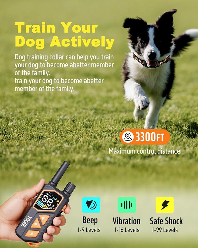 2-in-1 Dog Shock Collar with Remote & Bark Collar - Smart Anti Barking Dog Electric Training Collar with 5 Adjustable Sensitivity & 3300FT for All Breeds IPX7 Waterproof E-Collar for 2 Dogs
