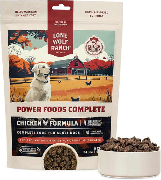 Chuck Norris Power Foods Complete Air-Dried Dog Food with High Protein, Superfoods, and Glucosamine (Chicken, 24oz)
