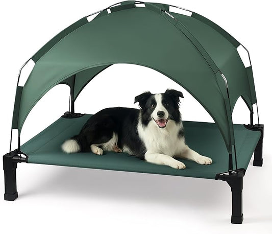 Heeyoo Elevated Dog Bed with Removable Canopy, Portable Dog Cot with Sun Protection Shade Tent, Raised Pet Cooling Cot Bed for Dogs, 42in