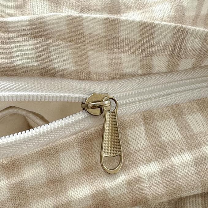 BlueBlue Heart Duvet Cover Set Queen 100% Cotton Soft Lightweight Gauze Bedding Brown Hearts Love on Plaid 1 Abstract Geometric Full Comforter Cover 2 Pillow Shams, Queen