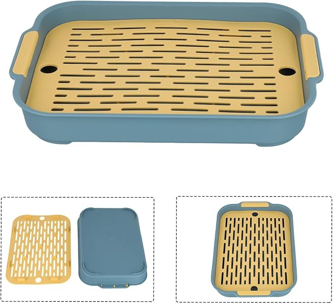 Ped Litter Box Trainer with Detachable Grid Tray for Rabbits Guinea Pigs Hamsters Chinchillas Ferrets Birds Sturdy Plastic Toilet Training Pan Easy Clean Smooth Corner(A)