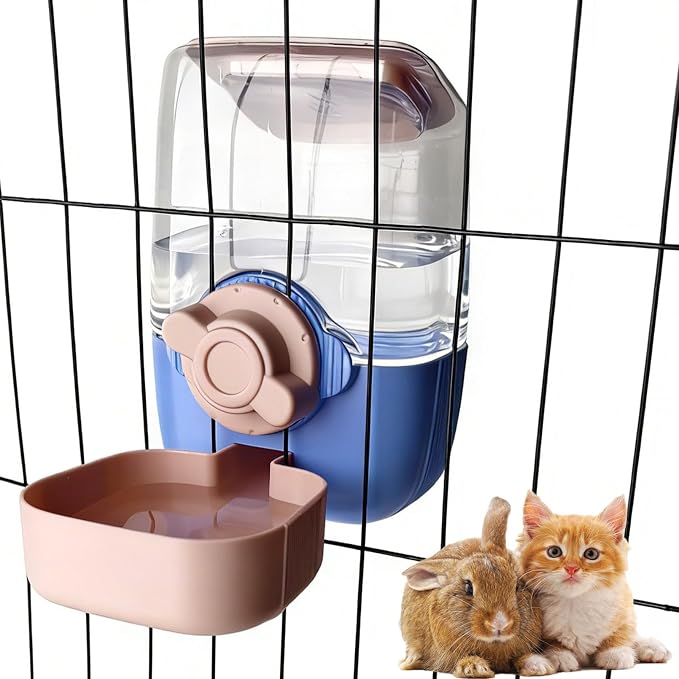 Rabbit Water Bottle, 34oz Pet Hanging Water Dispenser, Cat Water Feeder for Small Animal Ferret Guinea Pig Chinchilla Small Dog Cage Grid Spacing 1.2''-2.1'' (Blue&Pink)