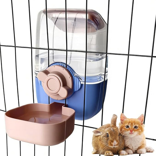Rabbit Water Bottle, 34oz Pet Hanging Water Dispenser, Cat Water Feeder for Small Animal Ferret Guinea Pig Chinchilla Small Dog Cage Grid Spacing 1.2''-2.1'' (Blue&Pink)