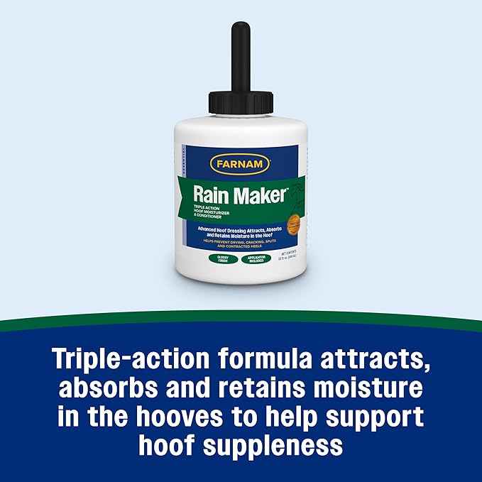 Farnam Rain Maker Triple Action Hoof Moisturizer & Conditioner, Protection Against Dry Weather, Cracks, Splits, Contracted Heels, 32 fl oz