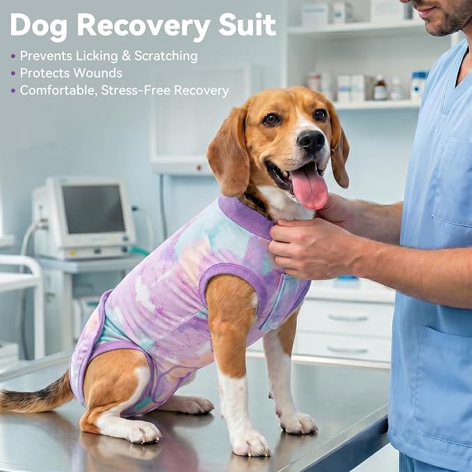 cyeollo Dog Surgery Recovery Suit, Breathable Surgical Suit for Dogs Female Male After Spayed Neuter, Anti-Lick Dog Onesie Body Suits for Wounds Protection, Soft Cone Alternative, Tie Dye S