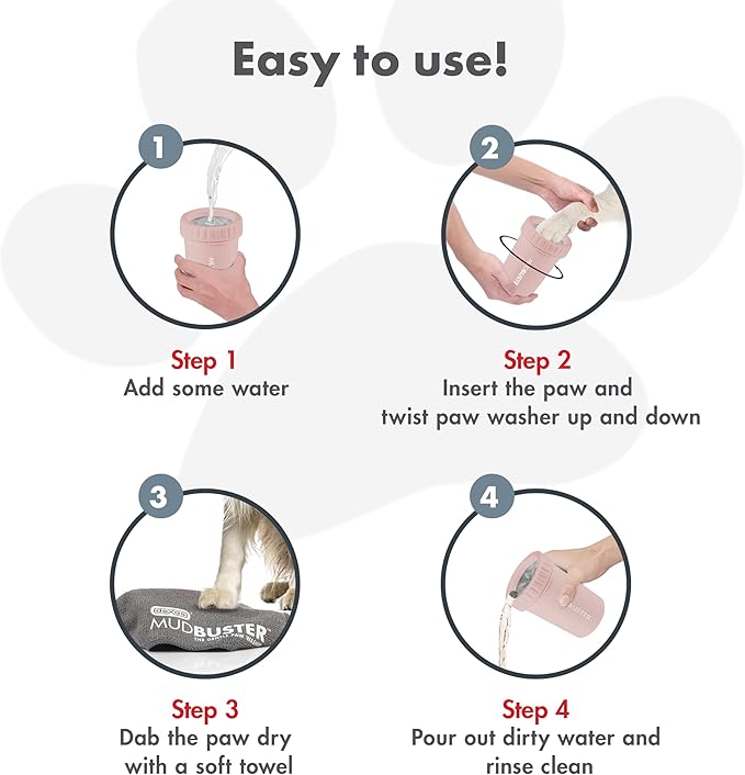 Dexas MudBuster Medium Dog Paw Cleaner in Blush - Fits 1.5"-2.5" Wide Paws, Portable Paw Washer for Muddy Paws, Dog Paw Cleaning Cup with Gentle Silicone Bristles, Quick Clean Pet Paw Washer