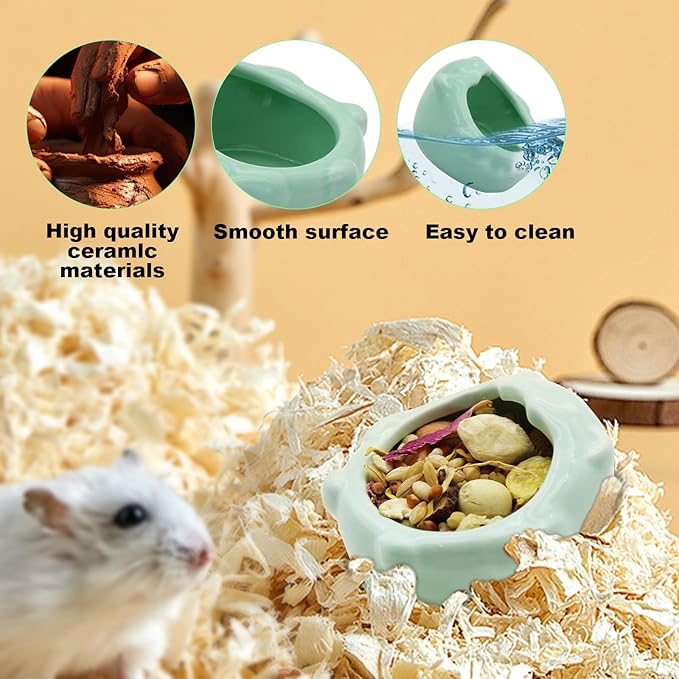 Small Ceramic Pet Hamster Bowl, Easy to Clean Anti Flipping Small Animal Bowls, Hamster Food and Water Bowl for Golden Bears, Rabbits, Hedgehogs, Dutch Pigs, Parrots (Blue)