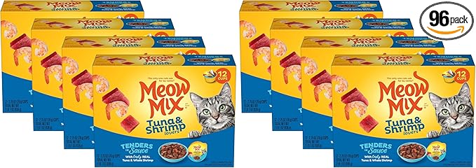 Meow Mix Tenders in Sauce Wet Cat Food,Tuna & Shrimp,2.75 Ounce Cup,(Pack of 96)