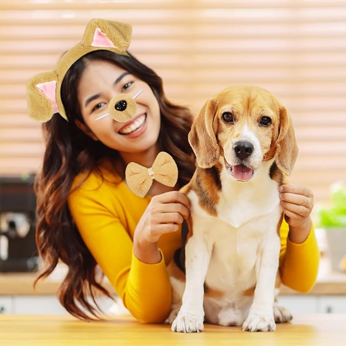 SATINIOR Puppy Dog Costume Set Ears Headband Nose Bow Tie Tail Animal Cosplay for Halloween
