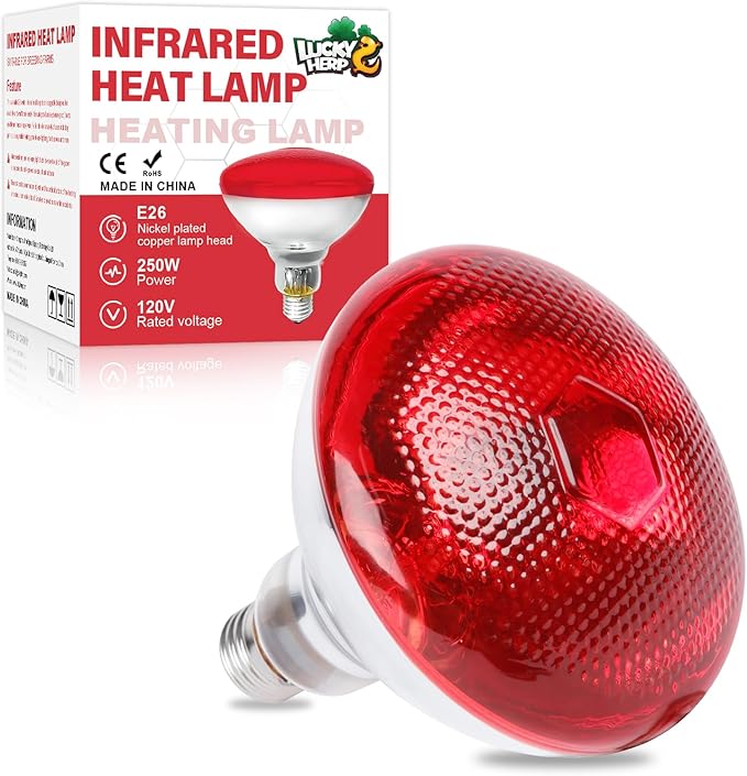 LUCKY HERP Infrared Heat Lamp for Chickens - 250 Watts Red Heat Lamp Bulb 1 Pack, Heat Light Bulb for Brooder Coop, Food Service, Chicks, Pet, Reptile