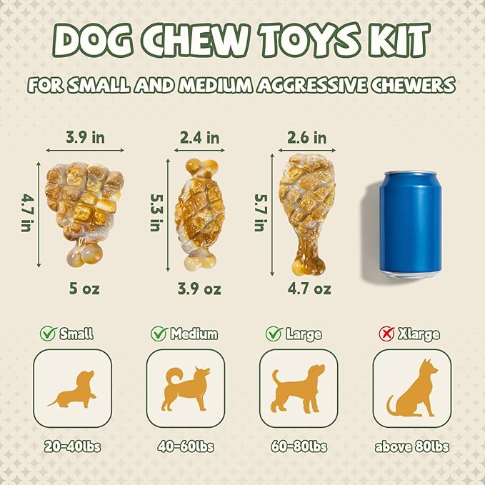 YINEYA Indestructible Dog Toys for Aggressive Chewers 3 Pack, Tough Dog Chew Toys for Aggressive Chewers Medium and Large Breeds, Durable Dog Toy to Keep Them Busy, Chicken Flavored