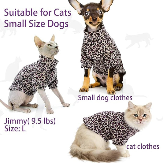Sphynx Cat Sweater Hairless Cat Clothes Sweater Shirt Soft Warm Long Sleeves Pullover Pet Clothes Pajamas Dog Cloth for Small Dogs Jumpsuit Pet Sweaters (Purple Leopard, XX-Large)