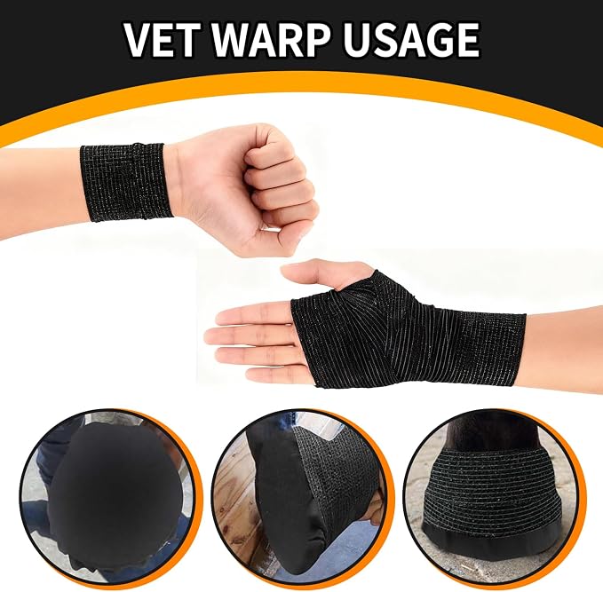 24 Pack Horse Hoof Tape with 8 Rolls of Vet Wrap, Strong Sticky Wraps, Magic Cushion Hoof Packing, Thrush Treatment for Horses, Horse Supplies for Real Horses