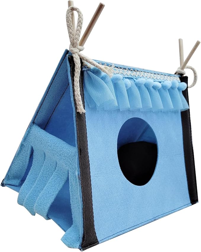 Hamster Hideout Tent, Portable Small Animal Tents House Cave Rabbit Tent Hideout Rabbit Rat Small Animal Tube Toy Warm Nest Habitat (Blue)