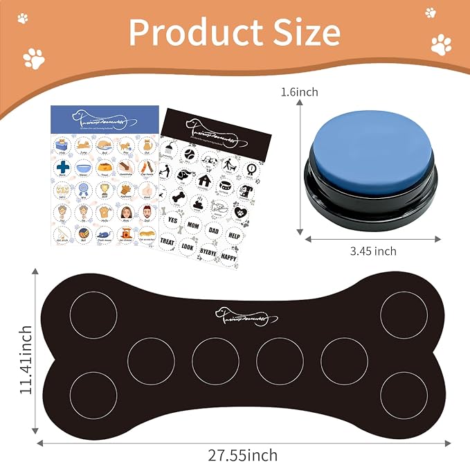 8 Color Voice Recording Button with Rubber Mat, Dog Buttons for Communication Pet Training Buzzer, 30 Second Record & Playback,Funny Gift for Study Office Home