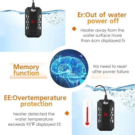 AQQA Aquarium Submersible Heater for Fish Tank,HD Temperature Display and Built-in Thermometer,External Controller Temperature Control Range 59℉-93℉,Safety Control Protects 150W
