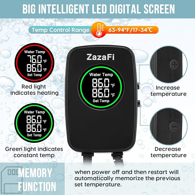 Aquarium Heater 300W, Fish Tank Heater with High-Temperature Protection and Turtle Tank Heater with Automatic Power-Off When Leaving Seawater or Freshwater.