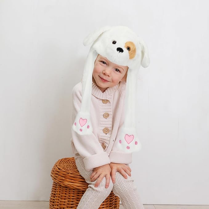Bubblepompom Animal Hat with Ears Moving Jumping Pop Up Beating Hat Plush Holiday Cosplay Dress Up Funny Gift for Kids