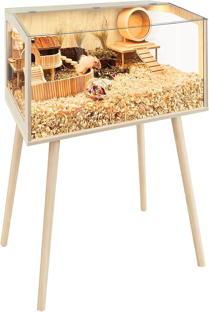 PROLEE Hamster Cage with Legs, Guinea Pig Cages Chew Proof, Hamster House, Hamster Cages and Habitats with Lockable Design, Small Animal Cage, 24" L x 16" W x 40" H