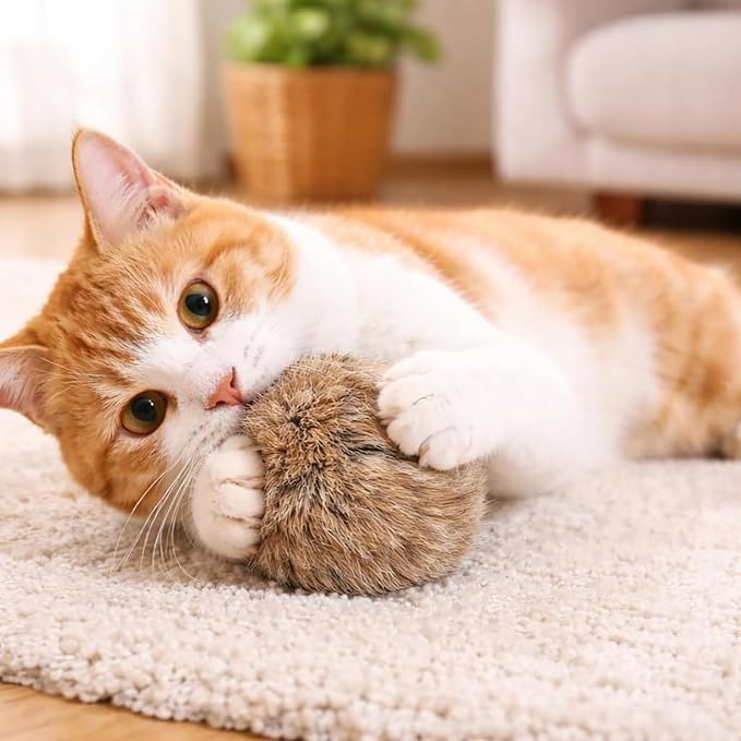 Rabbit Fur Pom-Pom Cat Toys, Soft and Fluffy Catnip-Filled Toy Balls, Perfect for Indoor Cats to Chase and Have Fun, Stimulating Their Hunting Instincts and Enhancing Bonding(3pcs)