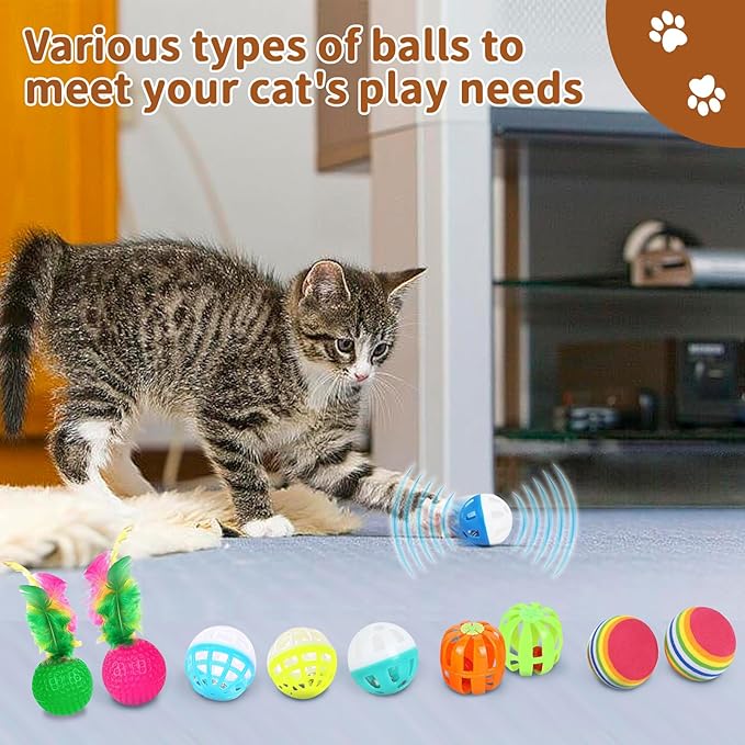 iCAGY 24 Pcs Cat Toys for Cats, Indoor Kittens - Interactive Variety Pack, Feather Teaser, Feather Golf, Mice, Springs, Balls, Noise Toys